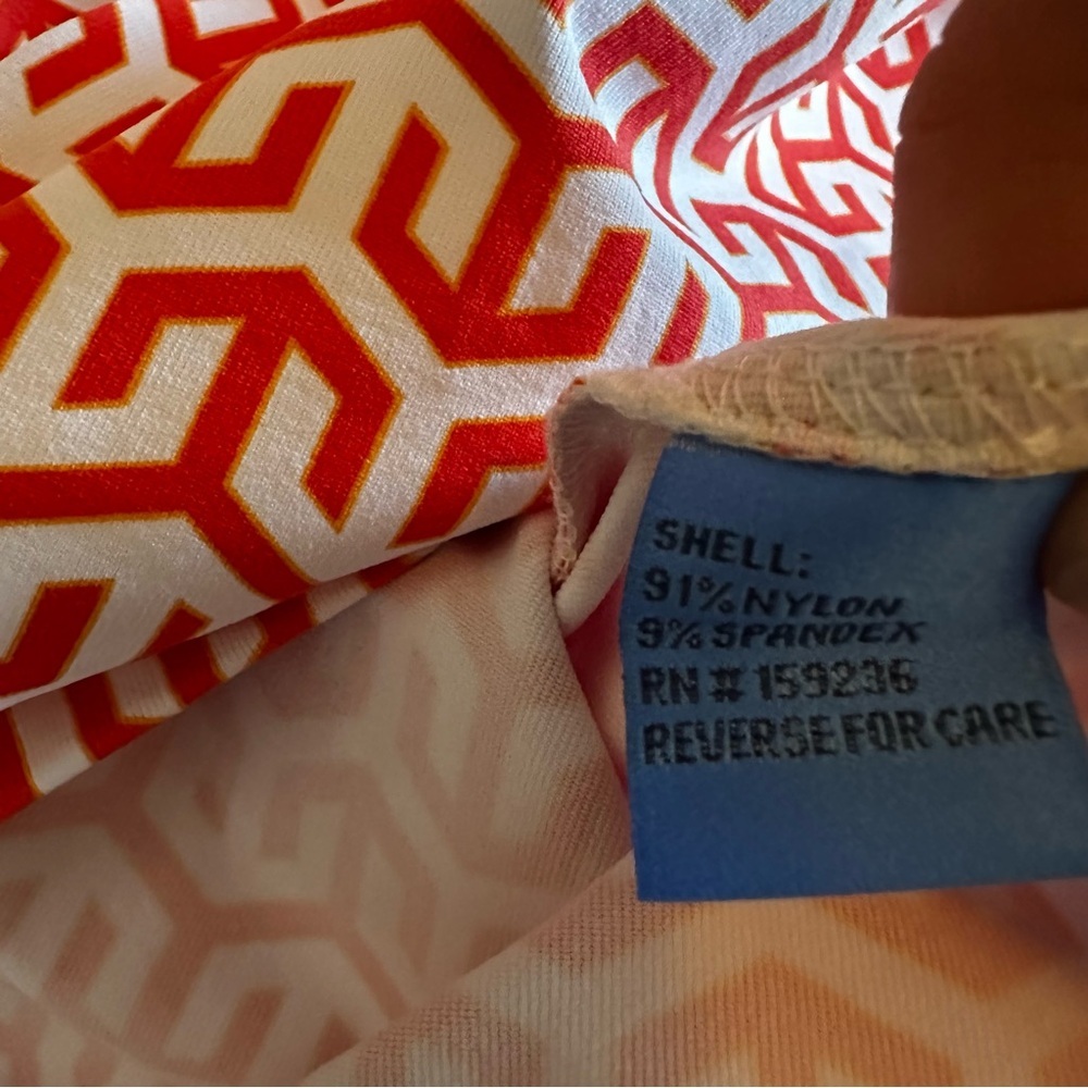J. McLaughlin Durham Sleeveless Ruffle Top Orange White Print | Sz L - Picture 4 of 4